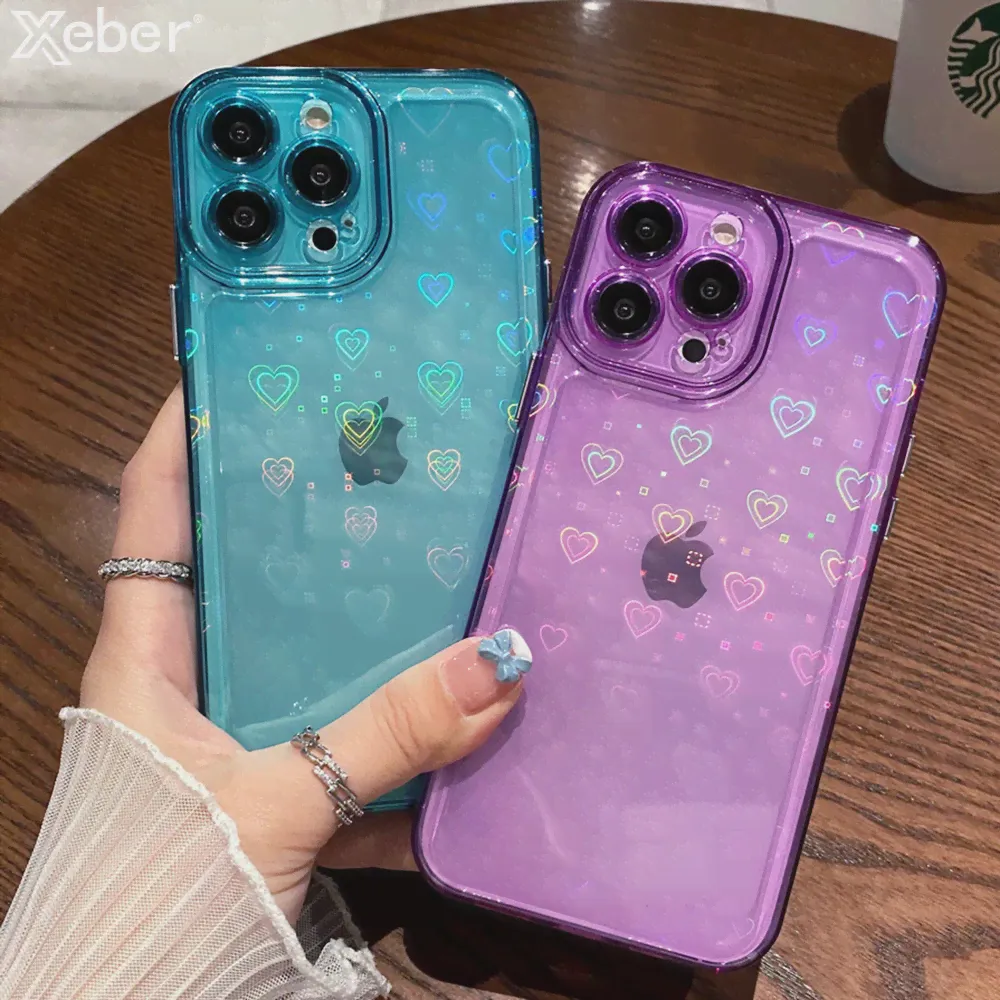 3D Лазерный Блеск Love Heart Прозрачный Чехол Для Телефона iPhone 11 12 13 14 Pro Max XS X XR 8 7 Plus SE Мягкий Силиконовый Прозрачный Чехол-0